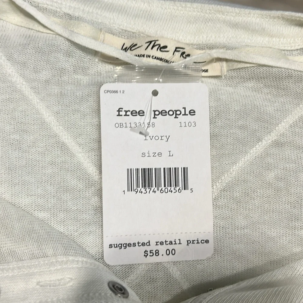 FREE PEOPLE WE THE FREE Women’s Kia Button Front Henley Ivory Large‎ NWT - Picture 7 of 8